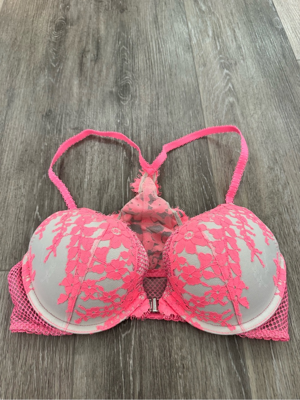 Victoria's Secret Neon Pink Lace Push-Up Racerback Bra